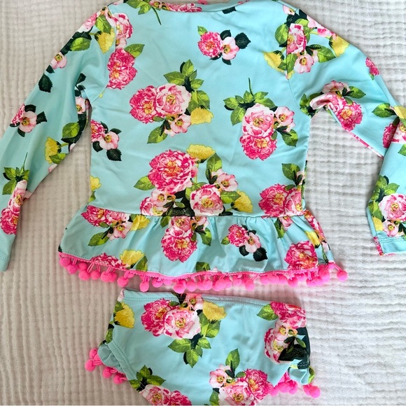 Betsey Johnson 2-Pc Floral Pom POM Toddler Girl Swimsuit Bikini 3T - Picture 3 of 5